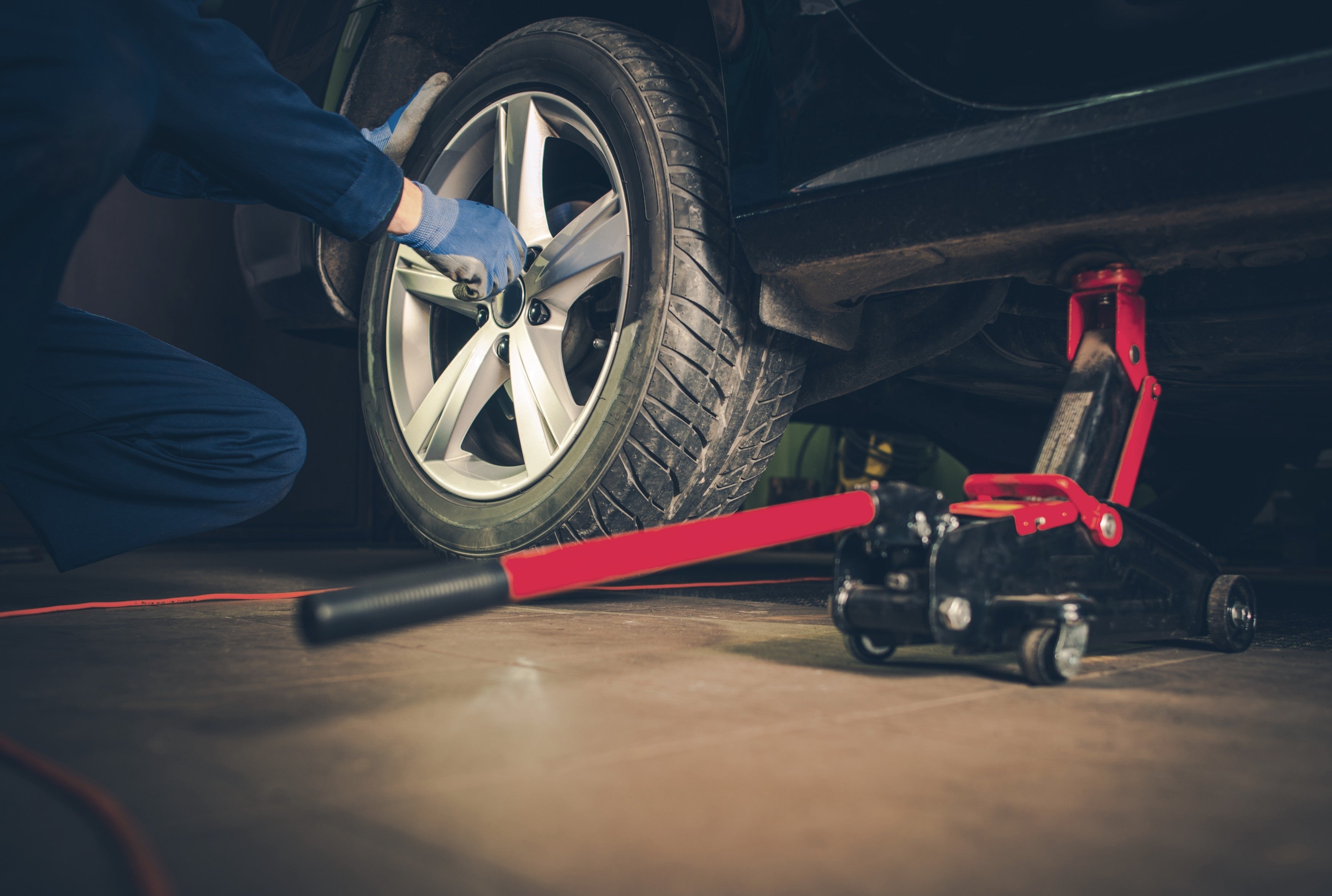 Car wheel maintenance in garage